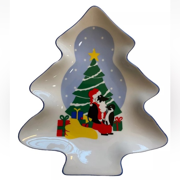 SHIBATA JAPAN Christmas Dish 8” Santa Penguin 🐧 with baby on lap - Picture 1 of 6